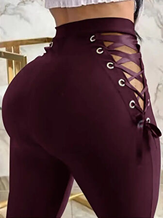 buğrahayalin Kadın Yüksek Bel çapraz Bağcıklı Tül Detaylı Dalgıç Tayt