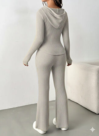 buğrahayalin Kadın Uzun Kollu Kapşonlu önden Fermuarlı Kaşkorse Bluz Ve Pantolon Ikili Takım