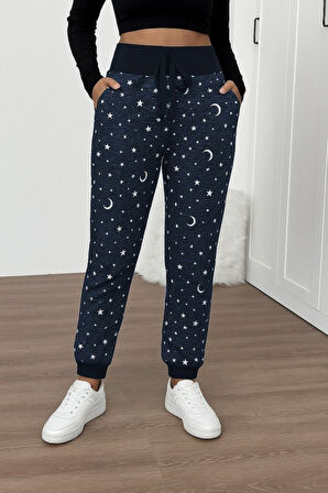 buğrahayalin Kadın Yüksek Bel Bağcıklı Desenli Iki Iplik Pantolon