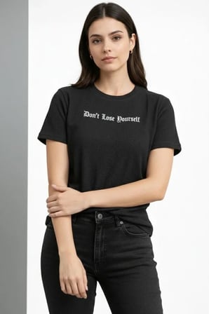 buğrahayalin Wafıl Kumaş Tişört Regular Kalıp Bisiklet Yaka Baskılı Günlük Basic T-Shirt - Siyah