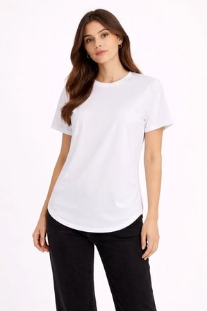 buğrahayalin Basic T-Shirt Kısa Kol Bisiklet Yaka Oval Kesim Tişört - Beyaz
