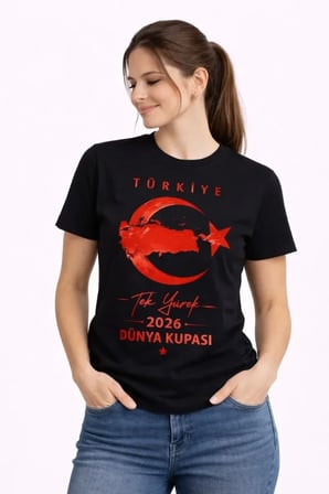 buğrahayalin TÜRKİYE Ay Yıldız 2026 Dünya Kupasi Taraftar Forma T-Shirt - Siyah