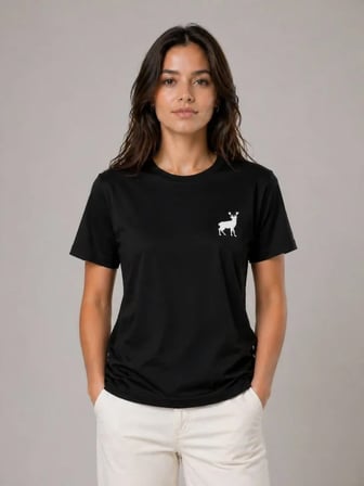 buğrahayalin Minimal Geyik Logolu Tişört Bisiklet Yaka Kısa Kol Yazlık T-Shirt - Siyah