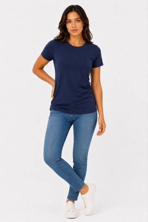 buğrahayalin Basic Tişört Bisiklet Yaka Kısa Kol Günlük Yazlık Slim Fit T-Shirt - Lacivert