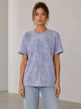 buğrahayalin Yıkamalı Washed Effect Tişört Bisiklet Yaka Sokak Stil Kısa Kol T-Shirt - Gri