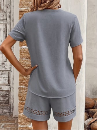 buğrahayalin Kadın Kısa Kollu V Yakalı Bluz Ve Short Ikili Takım