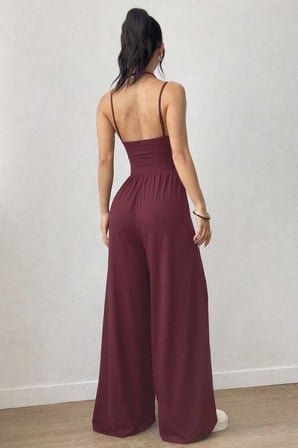 buğrahayalin Kadın Askılı Yuvarlak Yaka Uzun Viskon Tulum