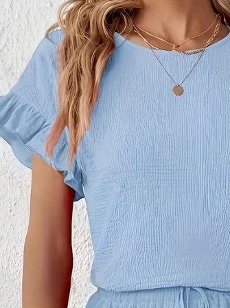buğrahayalin Kadın Kısa Kollu Bisiklet Yaka Bürümcük Bluz Ve Kısa Short Ikili Takım