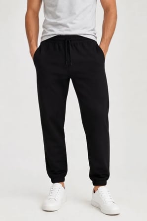 buğrahayalin Erkek İki İplik Beli Lastikli Bağcıklı Regular Fit Jogger Eşofman Altı - Siyah