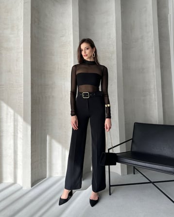 buğrahayalin EN-BOY LİKRALI ÇİFT DÜĞMELİ VE KEMERLİ PALAZZO PANTOLON