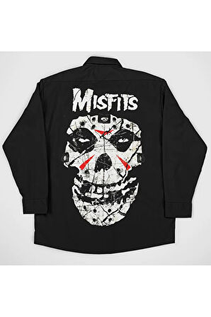 Misfits Müzik Grubu Baskılı Unisex Rock Metal Cepli Gömlek