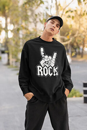 Rock In Roll Baskılı Unisex Oversize Sweatshirt