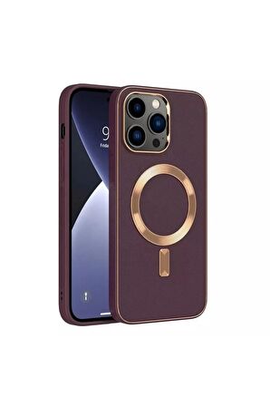 Apple Iphone 15 Pro Kılıf Magsafe Wireless Kablosuz Şarj Uyumlu Suni Deri Hibrit Kapak