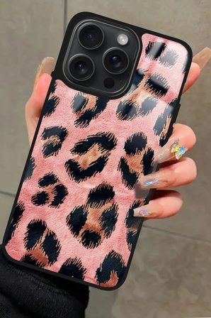 Apple iPhone 11 Pro Max Uyumlu Pembe Leopar Tasarımlı Parlak Silikon Kılıf
