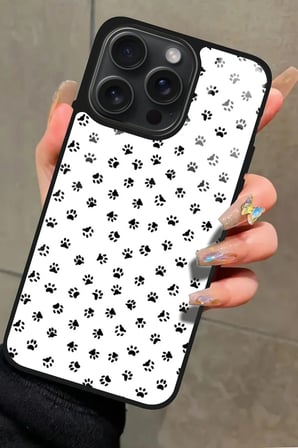 Apple iPhone 11 Pro Max Uyumlu Siyah-Beyaz Kedi Patisi Tasarımlı Parlak Silikon Kılıf