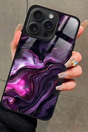 Apple iPhone 11 Pro Max Uyumlu Mor Mermer Tasarımlı Parlak Silikon Kılıf