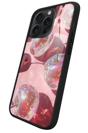 Apple iPhone 11 Pro Max Uyumlu Simli Kiraz Tasarımlı Parlak Silikon Kılıf