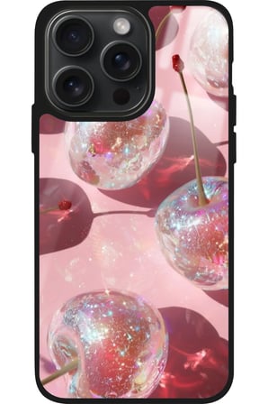Apple iPhone 11 Pro Max Uyumlu Simli Kiraz Tasarımlı Parlak Silikon Kılıf
