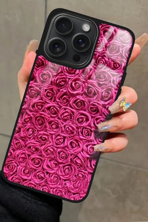 Apple iPhone 11 Pro Max Uyumlu Pembe Gül Tasarımlı Parlak Silikon Kılıf