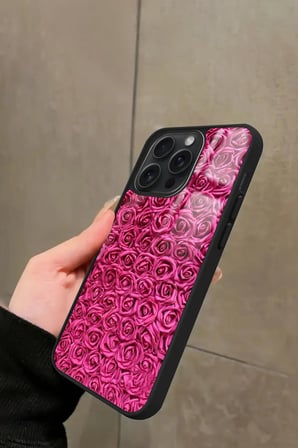 Apple iPhone 11 Pro Max Uyumlu Pembe Gül Tasarımlı Parlak Silikon Kılıf