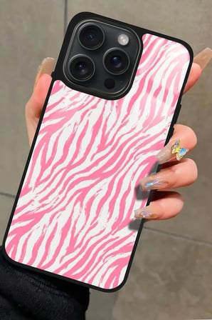 Apple iPhone 11 Pro Max Uyumlu Pembe Zebra Tasarımlı Parlak Silikon Kılıf