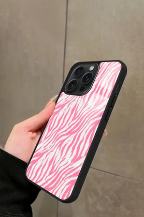 Apple iPhone 11 Pro Max Uyumlu Pembe Zebra Tasarımlı Parlak Silikon Kılıf