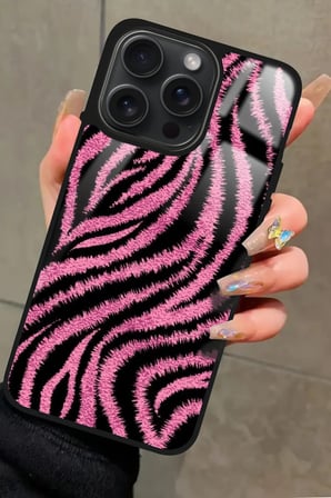 Apple iPhone 11 Pro Uyumlu Pembe Zebra Tasarımlı Parlak Silikon Kılıf