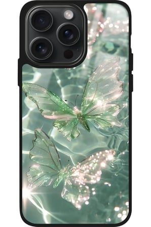 Apple iPhone 12 Pro Max Uyumlu Yeşil Kelebek Tasarımlı Parlak Silikon Kılıf