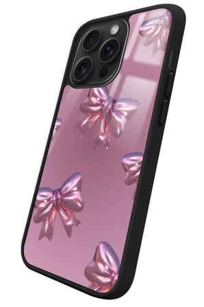 Apple iPhone 12 Pro Max Uyumlu Pembe Kurdele Tasarımlı Parlak Silikon Kılıf
