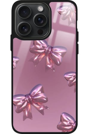 Apple iPhone 12 Pro Max Uyumlu Pembe Kurdele Tasarımlı Parlak Silikon Kılıf