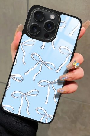 Apple iPhone 12 Pro Max Uyumlu Beyaz Kurdele Tasarımlı Parlak Silikon Kılıf