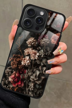 Apple iPhone 12 Pro Max Uyumlu Karışık Çiçek Tasarımlı Parlak Silikon Kılıf
