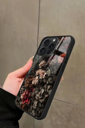 Apple iPhone 12 Pro Max Uyumlu Karışık Çiçek Tasarımlı Parlak Silikon Kılıf