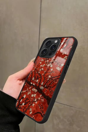 Apple iPhone 13 Pro Max Uyumlu Van Gogh Kırmızı Ağaç Tablo Tasarımlı Parlak Silikon Kılıf