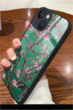 Apple iPhone 14 Plus Uyumlu Darbeye Dayanıklı Van Gogh Yeşil Ağaç Tablo Tasarımlı Parlak Silikon Kılıf