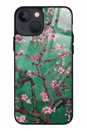 Apple iPhone 14 Plus Uyumlu Darbeye Dayanıklı Van Gogh Yeşil Ağaç Tablo Tasarımlı Parlak Silikon Kılıf