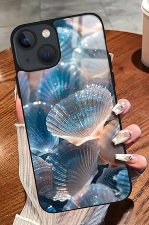 Apple iPhone 14 Plus Uyumlu Darbeye Dayanıklı Simli Deniz Kabuk Tasarımlı Parlak Silikon Kılıf