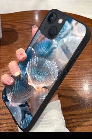 Apple iPhone 14 Plus Uyumlu Darbeye Dayanıklı Simli Deniz Kabuk Tasarımlı Parlak Silikon Kılıf