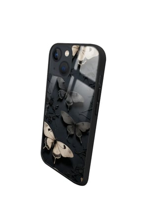 Apple iPhone 14 Plus Uyumlu Darbeye Dayanıklı Siyah Kelebek Tasarımlı Parlak Silikon Kılıf