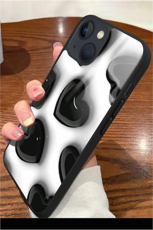 Apple iPhone 14 Plus Uyumlu Darbeye Dayanıklı Kalp Tasarımlı Parlak Silikon Kılıf