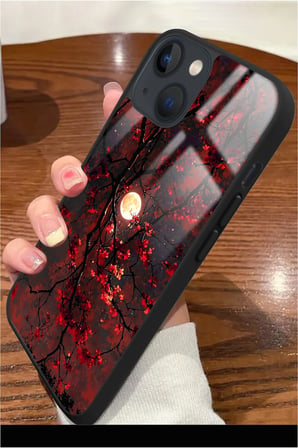 Apple iPhone 14 Plus Uyumlu Darbeye Dayanıklı Kırmızı Manzara Tasarımlı Parlak Silikon Kılıf
