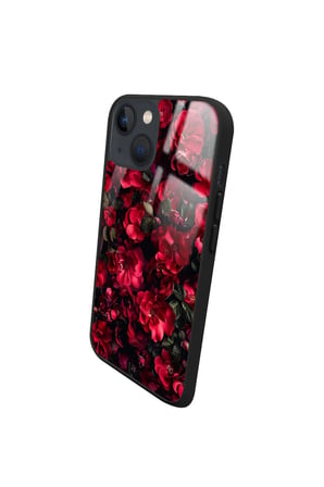 Apple iPhone 14 Plus Uyumlu Darbeye Dayanıklı Kırmızı Çiçek Tasarımlı Parlak Silikon Kılıf