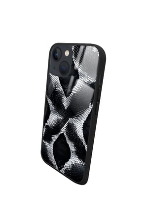 Apple iPhone 14 Plus Uyumlu Darbeye Dayanıklı Siyah Yılan Derisi Tasarımlı Parlak Silikon Kılıf