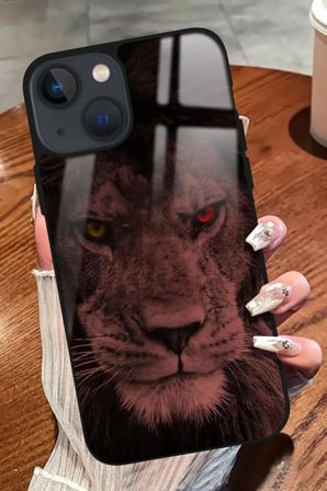 Apple iPhone 14 Plus Uyumlu Darbeye Dayanıklı Aslan Tasarımlı Parlak Silikon Kılıf