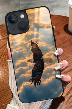 Apple iPhone 14 Plus Uyumlu Darbeye Dayanıklı Kartal Tasarımlı Parlak Silikon Kılıf