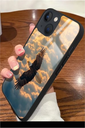 Apple iPhone 14 Plus Uyumlu Darbeye Dayanıklı Kartal Tasarımlı Parlak Silikon Kılıf