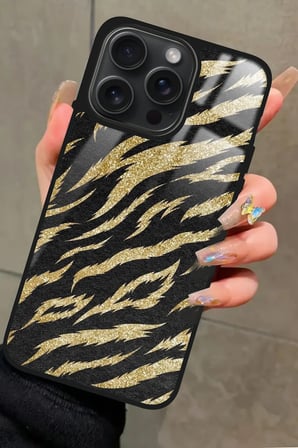 Apple iPhone 14 Pro Max Uyumlu Kahverengi Zebra  Tasarımlı Parlak Silikon Kılıf