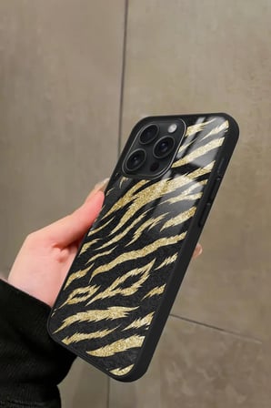 Apple iPhone 14 Pro Max Uyumlu Kahverengi Zebra  Tasarımlı Parlak Silikon Kılıf