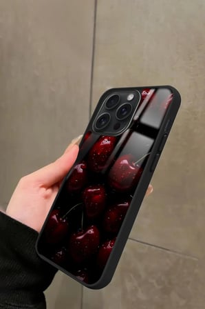 Apple iPhone 14 Pro Max Uyumlu Kiraz Tasarımlı Parlak Silikon Kılıf