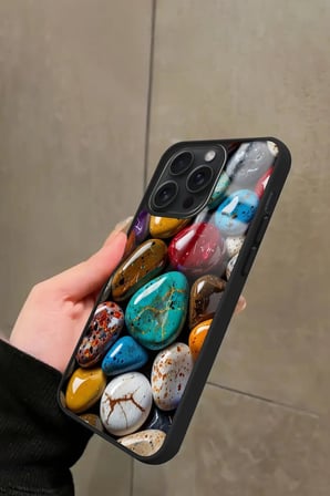 Apple iPhone 14 Pro Max Uyumlu Renkli Taş Tasarımlı Parlak Silikon Kılıf